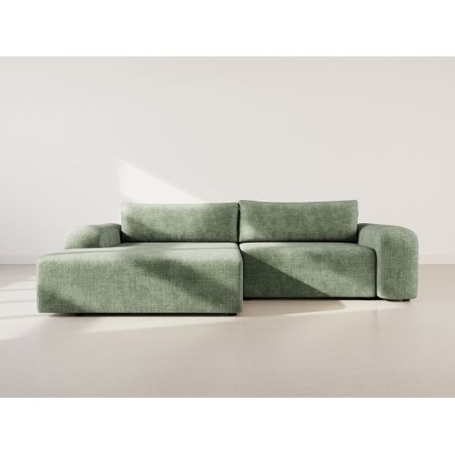 Canapé Angle Gauche Convertible 4 Places Rebecca En Velours Texturé Vert Sauge