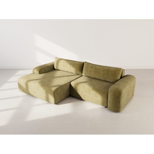 Canapé Angle Gauche Convertible 4 Places Rebecca En Velours Texturé Vert Olive
