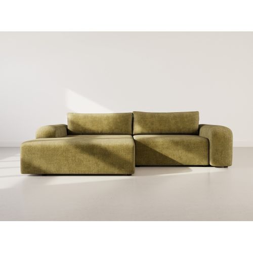 Canapé Angle Gauche Convertible 4 Places Rebecca En Velours Texturé Vert Olive