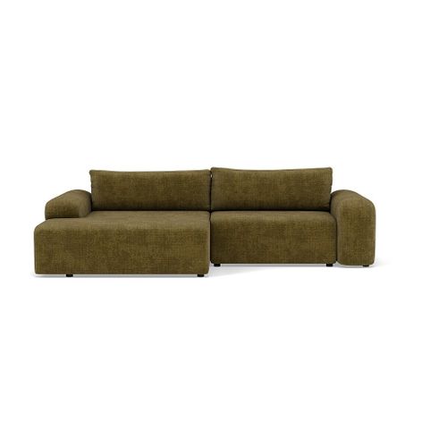 Canapé Angle Gauche Convertible 4 Places Rebecca En Velours Texturé Vert Olive