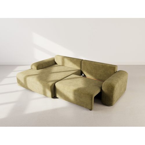 Canapé Angle Gauche Convertible 4 Places Rebecca En Velours Texturé Vert Olive