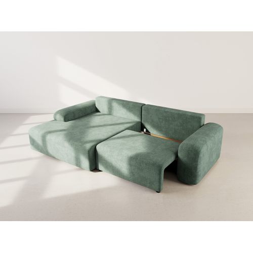 Canapé Angle Gauche Convertible 4 Places Rebecca En Velours Texturé Vert