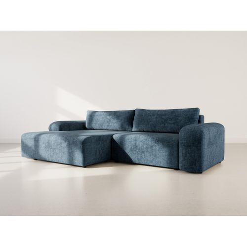 Canapé Angle Gauche Convertible 4 Places Rebecca En Velours Texturé Bleu