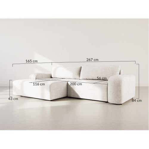 Canapé Angle Gauche Convertible 4 Places Rebecca En Velours Texturé Gris