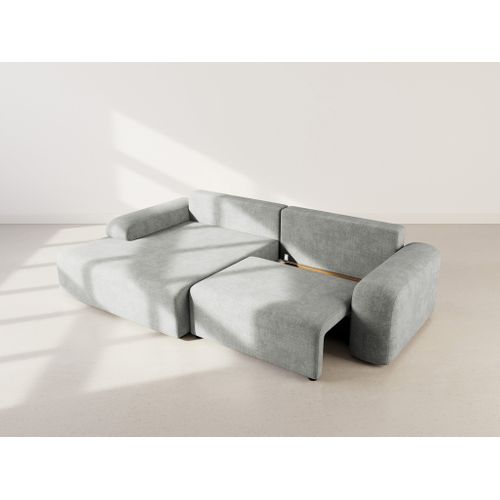 Canapé Angle Gauche Convertible 4 Places Rebecca En Velours Texturé Gris