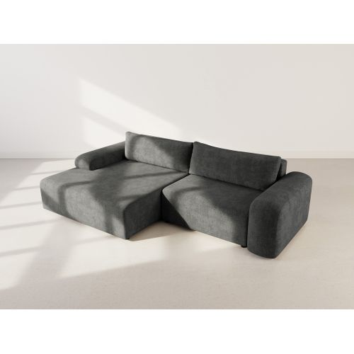 Canapé Angle Gauche Convertible 4 Places Rebecca En Velours Texturé Gris Anthracite