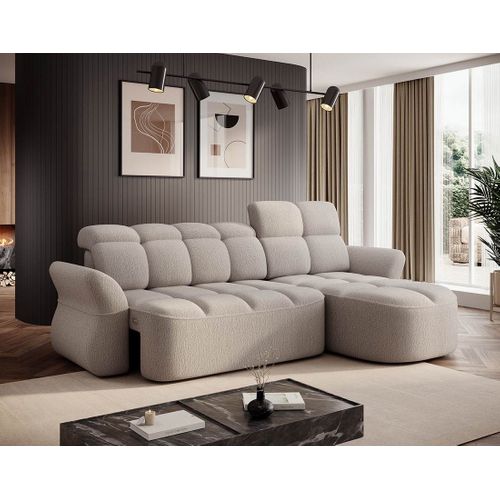 Canapé Angle Droit Convertible 4 Places Brume En Tissu Bouclette Beige
