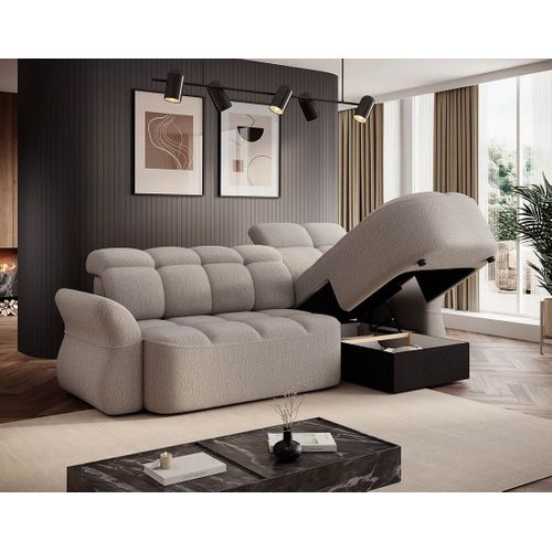 Canapé Angle Droit Convertible 4 Places Brume En Tissu Bouclette Beige