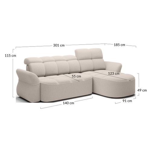 Canapé Angle Droit Convertible 4 Places Brume En Tissu Bouclette Beige