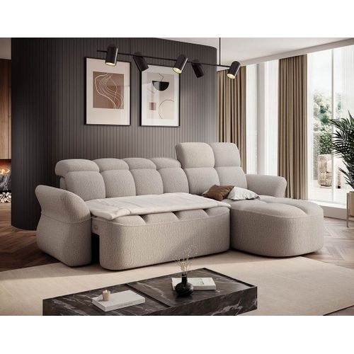 Canapé Angle Droit Convertible 4 Places Brume En Tissu Bouclette Beige