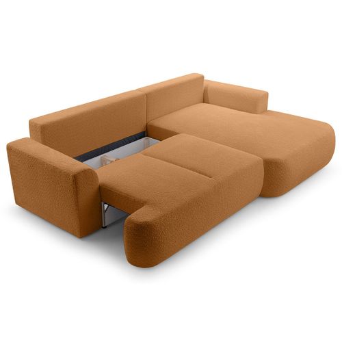 Canapé Angle Droit Convertible 4 Places Candela En Tissu Bouclette Terracotta