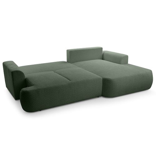 Canapé Angle Droit Convertible 4 Places Candela En Tissu Bouclette Vert