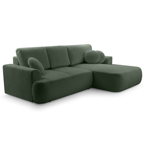 Canapé Angle Droit Convertible 4 Places Candela En Tissu Bouclette Vert