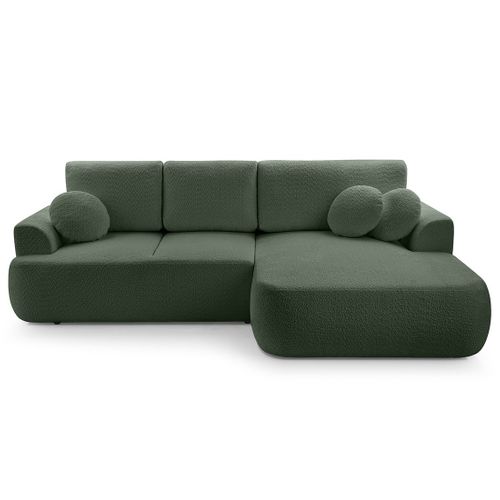 Canapé Angle Droit Convertible 4 Places Candela En Tissu Bouclette Vert