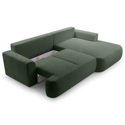 Canapé Angle Droit Convertible 4 Places Candela En Tissu Bouclette Vert