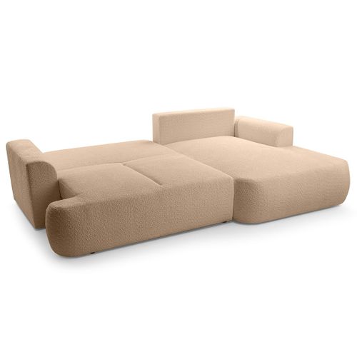 Canapé Angle Droit Convertible 4 Places Candela En Tissu Bouclette Taupe