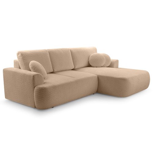Canapé Angle Droit Convertible 4 Places Candela En Tissu Bouclette Taupe