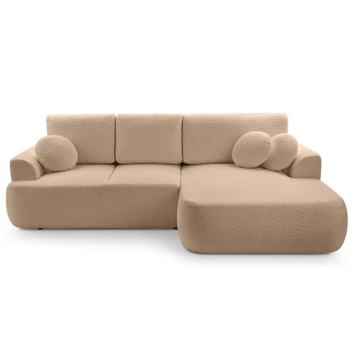 Canapé Angle Droit Convertible 4 Places Candela En Tissu Bouclette Taupe