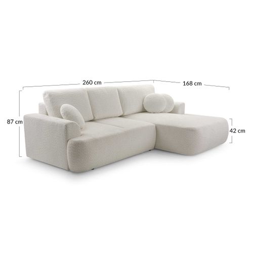 Canapé Angle Droit Convertible 4 Places Candela En Tissu Bouclette Taupe