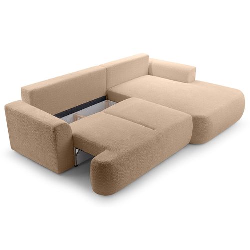 Canapé Angle Droit Convertible 4 Places Candela En Tissu Bouclette Taupe