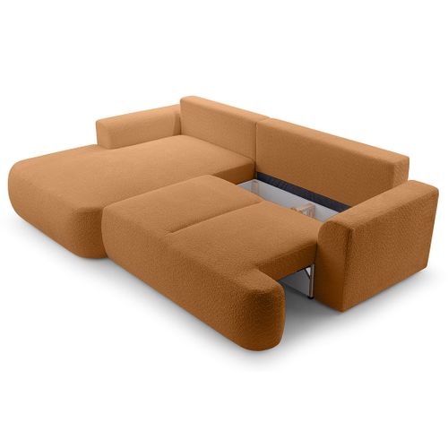 Canapé Angle Gauche Convertible 4 Places Candela En Tissu Bouclette Terracotta