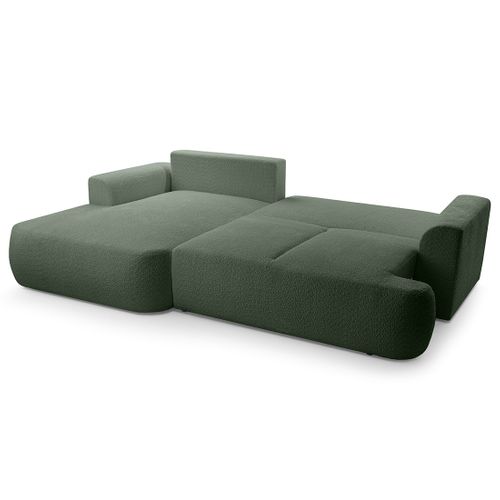 Canapé Angle Gauche Convertible 4 Places Candela En Tissu Bouclette Vert