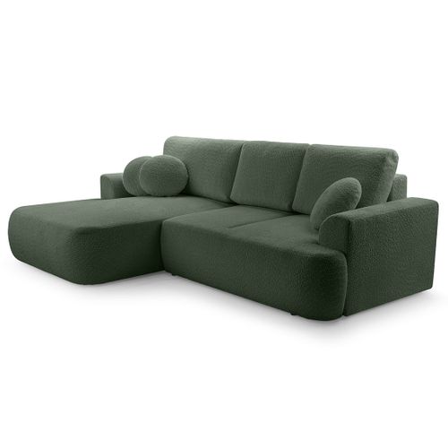 Canapé Angle Gauche Convertible 4 Places Candela En Tissu Bouclette Vert
