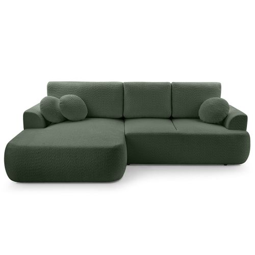 Canapé Angle Gauche Convertible 4 Places Candela En Tissu Bouclette Vert