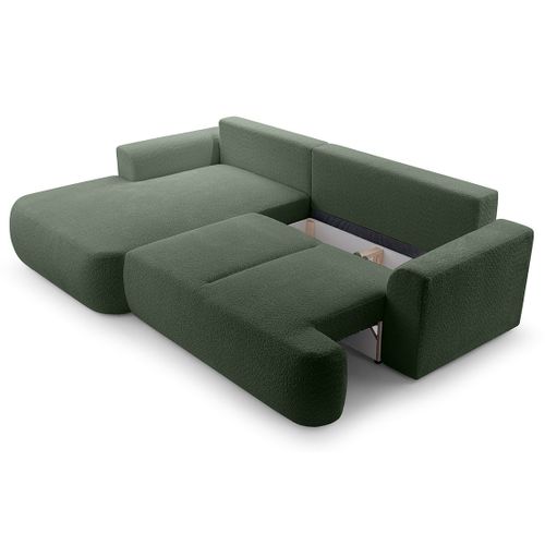 Canapé Angle Gauche Convertible 4 Places Candela En Tissu Bouclette Vert