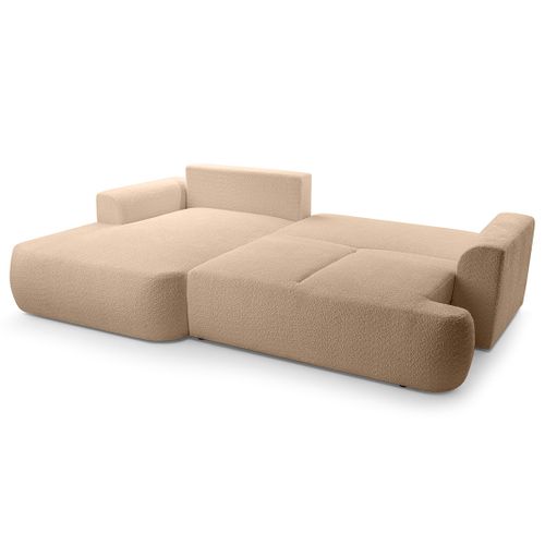Canapé Angle Gauche Convertible 4 Places Candela En Tissu Bouclette Taupe