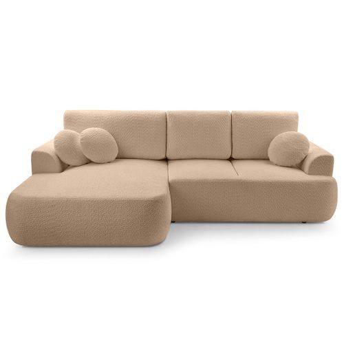 Canapé Angle Gauche Convertible 4 Places Candela En Tissu Bouclette Taupe