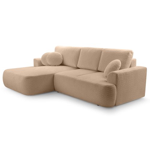 Canapé Angle Gauche Convertible 4 Places Candela En Tissu Bouclette Taupe
