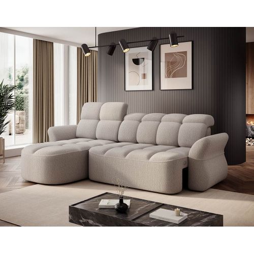 Canapé Angle Gauche Convertible 4 Places Brume En Tissu Bouclette Beige