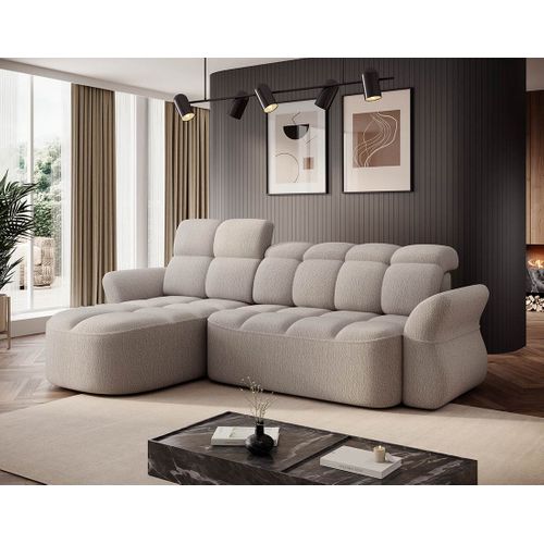 Canapé Angle Gauche Convertible 4 Places Brume En Tissu Bouclette Beige