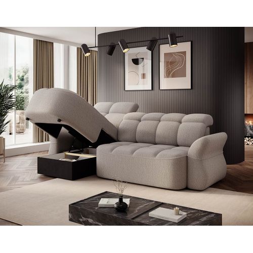 Canapé Angle Gauche Convertible 4 Places Brume En Tissu Bouclette Beige