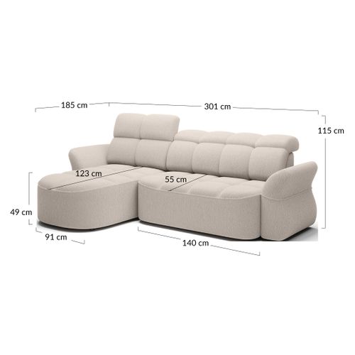 Canapé Angle Gauche Convertible 4 Places Brume En Tissu Bouclette Beige