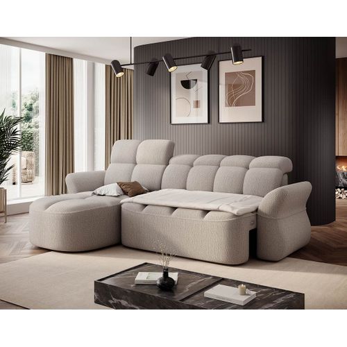 Canapé Angle Gauche Convertible 4 Places Brume En Tissu Bouclette Beige