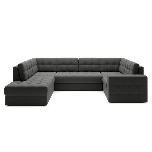 Nappa - Canapé Panoramique D'angle Droit 7 Places Convertible Avec Coffre En Velours Gris