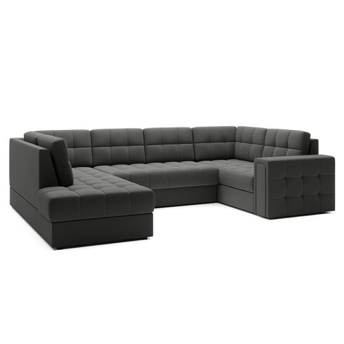 Nappa - Canapé Panoramique D'angle Droit 7 Places Convertible Avec Coffre En Velours Gris