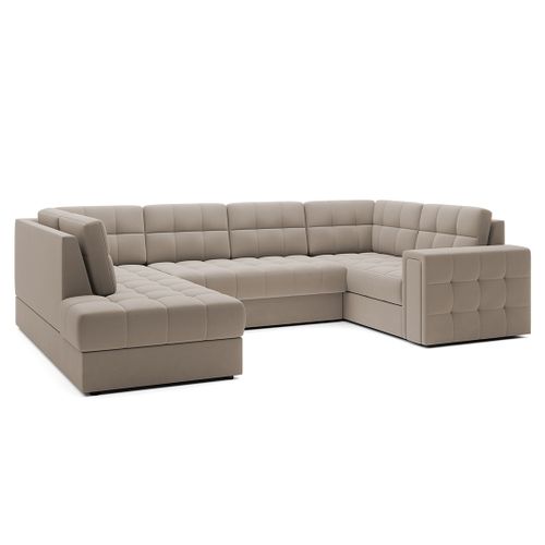 Nappa - Canapé Panoramique D'angle Droit 7 Places Convertible Avec Coffre En Velours Beige