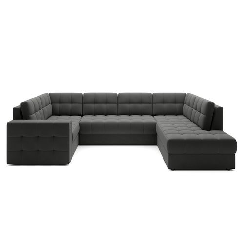 Nappa - Canapé Panoramique D'angle Gauche 7 Places Convertible Avec Coffre En Velours Gris