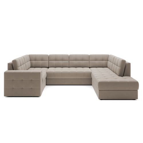 Nappa - Canapé Panoramique D'angle Gauche 7 Places Convertible Avec Coffre En Velours Beige