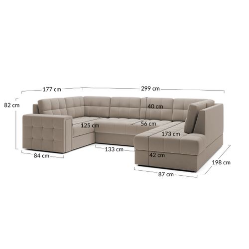 Nappa - Canapé Panoramique D'angle Gauche 7 Places Convertible Avec Coffre En Velours Beige