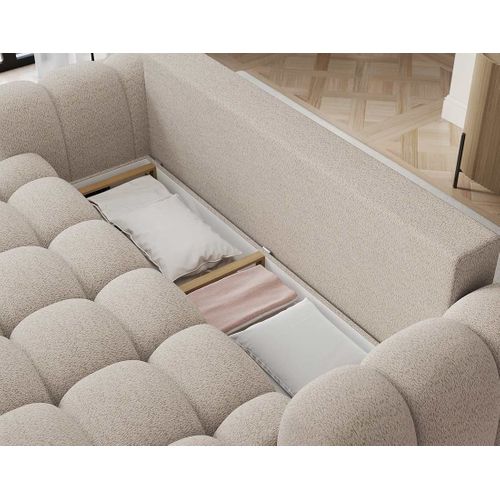 Canapé Droit Convertible 3 Places Dorian En Tissu Bouclette Beige