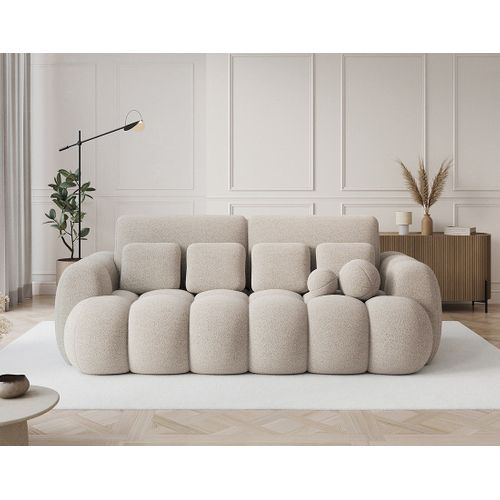 Canapé Droit Convertible 3 Places Dorian En Tissu Bouclette Beige