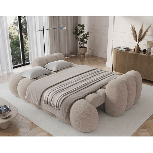 Canapé Droit Convertible 3 Places Dorian En Tissu Bouclette Beige