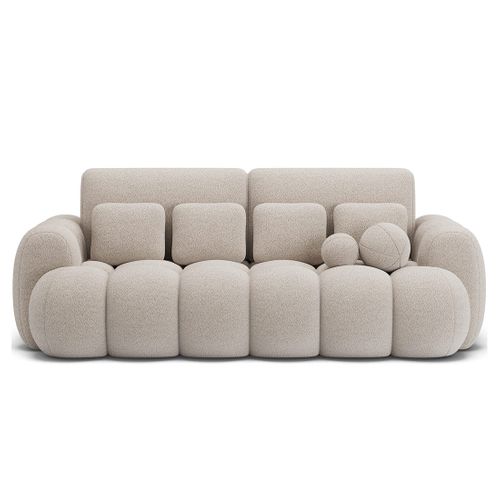Canapé Droit Convertible 3 Places Dorian En Tissu Bouclette Beige