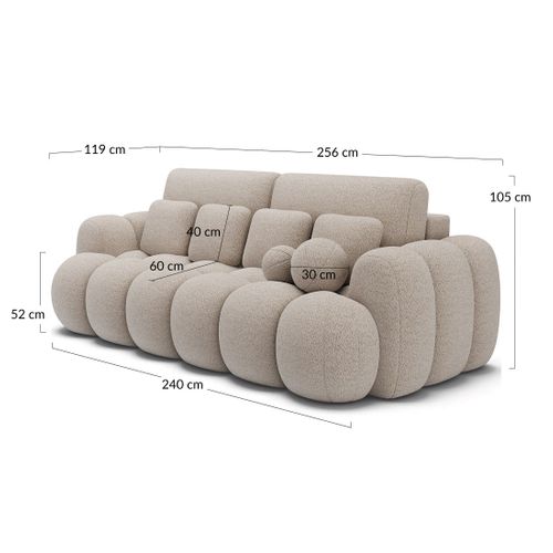 Canapé Droit Convertible 3 Places Dorian En Tissu Bouclette Beige