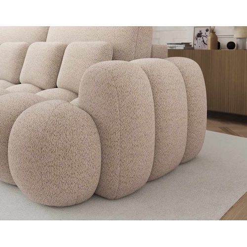 Canapé Droit Convertible 3 Places Dorian En Tissu Bouclette Beige