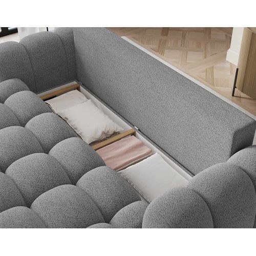 Canapé Droit Convertible 3 Places Dorian En Tissu Bouclette Gris Clair